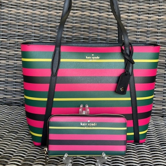 kate spade Handbags - Kate Spade Wrapping Paper Large Tote Multi & Staci Wrapping Paper Stripes Wallet